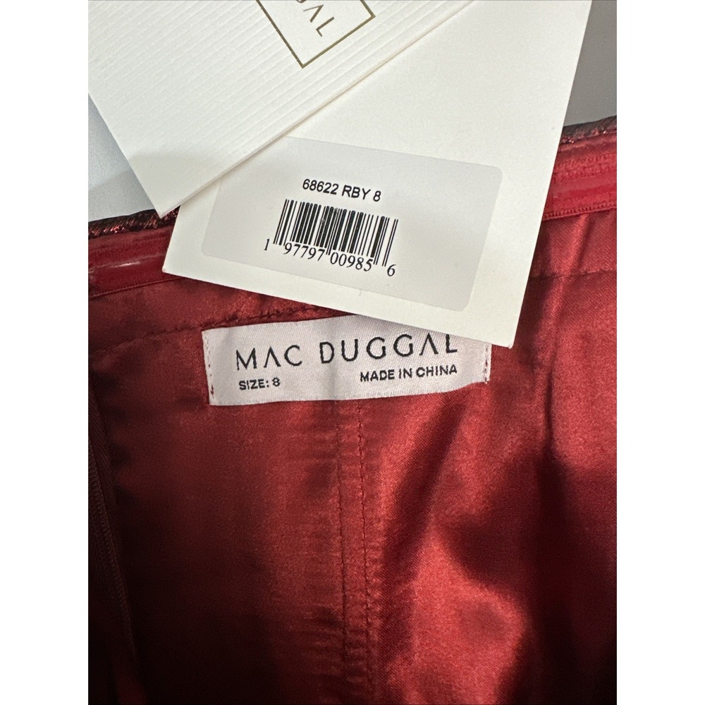 NWT Mac Duggal [ 8 ] 68622 Brocade Off The Shoulder Mini Dress in Ruby Red J1732 - Picture 3 of 12